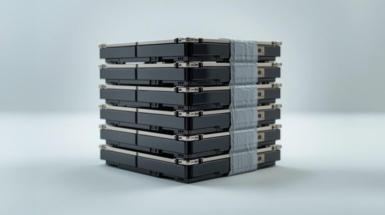 Festplatten SSDs und andere Datenträger sind jeweils zu 10 Stück mit Kreppband zu bündeln