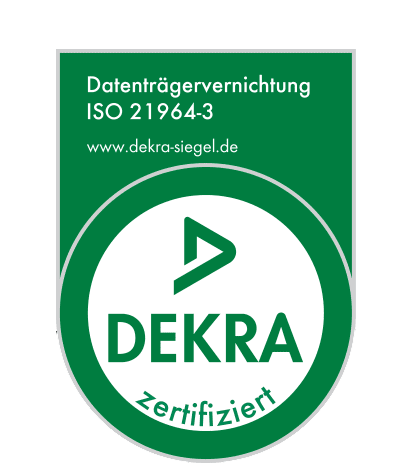 Dekra-Logo-ISO-21964 scharf, Logo-Leiste-Dekra unscharf Datenträgervernichtung IT Entsorgung Computer Entsorgung