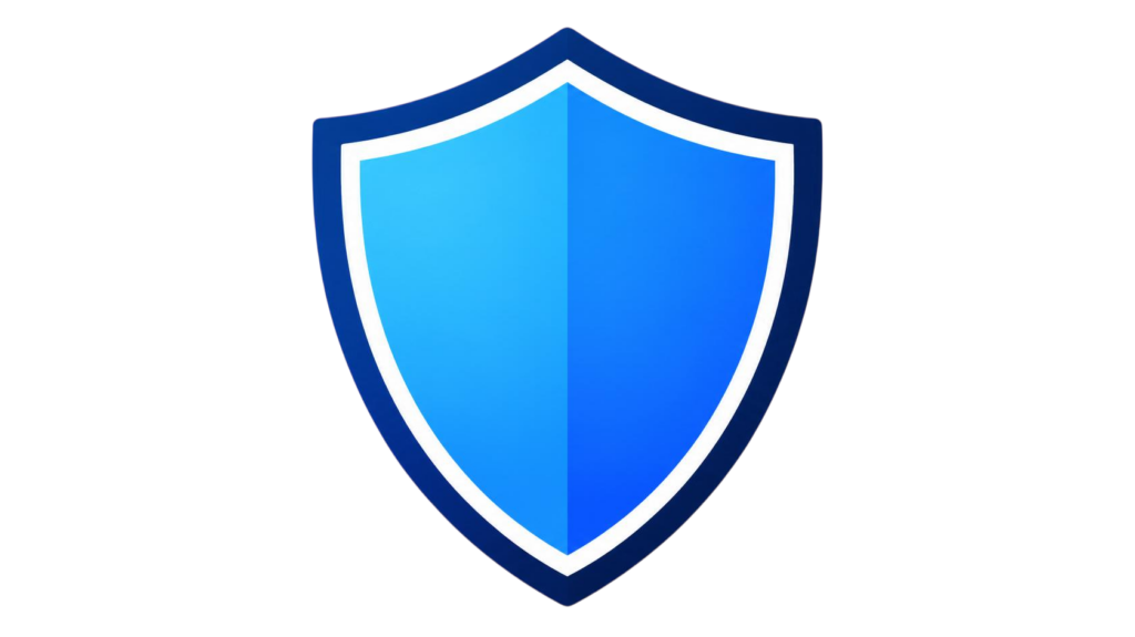 Blue shield with white inner border on a black background, symbolizing protection and security.